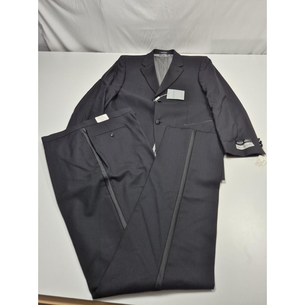VTG Geoffrey Beene Suit Mens 42 Long Black Super 100s Wool Tuxedo 2 Piece 36x36
